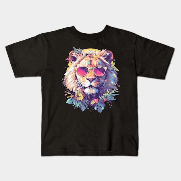 cool lion Kids T-Shirt by sample the dragon